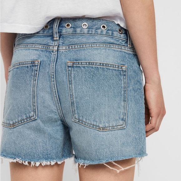 All Saints Everly Eyelet Low-Rise Denim Shorts (light wash) - Picture 3 of 8